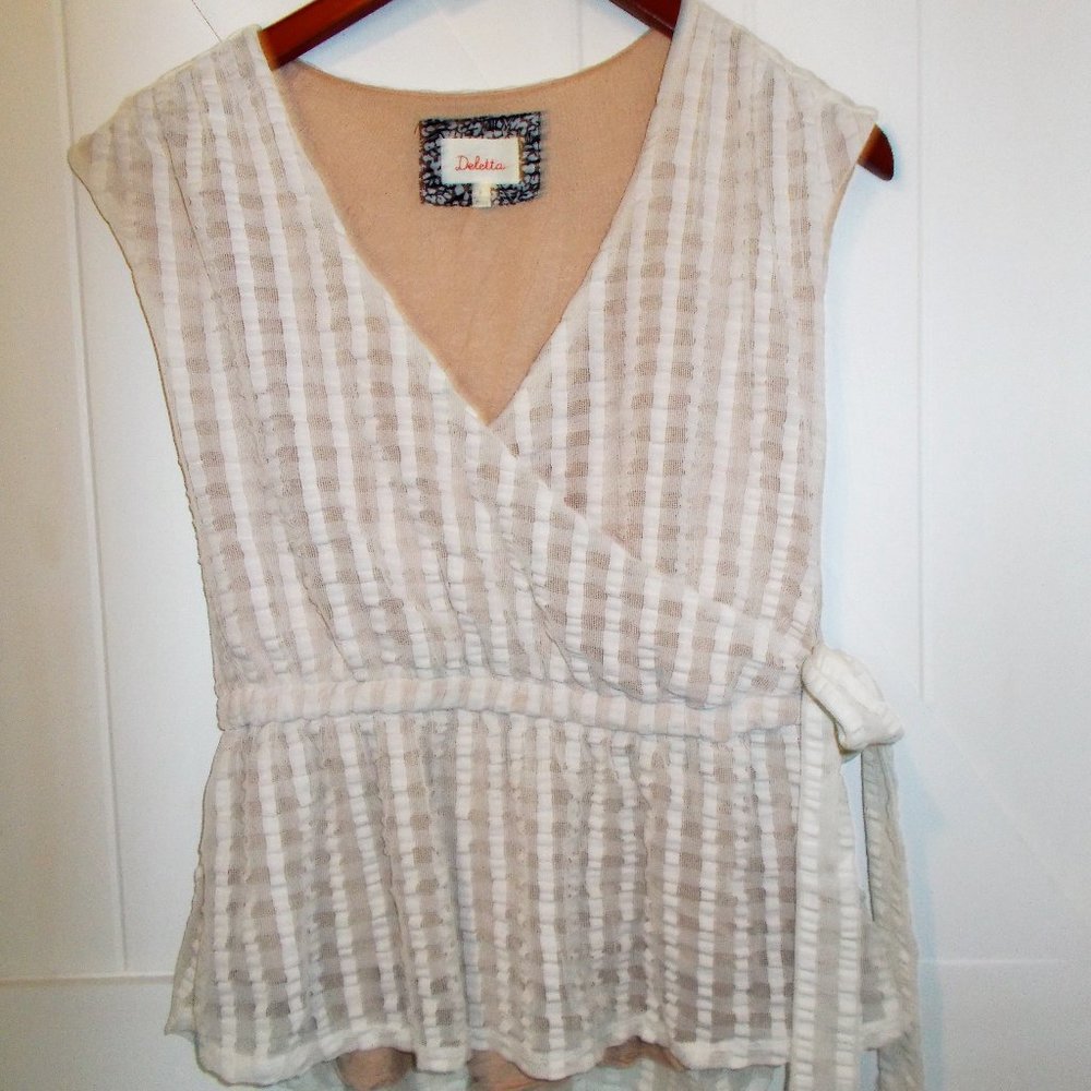 Anthro Deletta Sleeveless Sheer Lined Tie‎ Blouse
